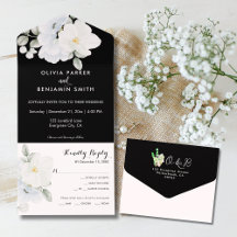 Weiße elegante florale Monogramm-Moderne schwarze