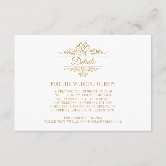 Weiße elegante Goldrahmen-Hochzeitskarte Begleitkarte (Vorderseite)