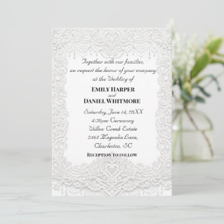 Weiße elegante Hochzeitseinladung mit Spitze Einladung