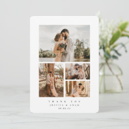 Weiße Elegante Minimal 4 Foto Hochzeitswohnung Dankeskarte