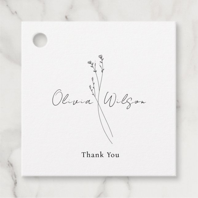 Weiße elegante minimalistische Botanik Geschenkanhänger (Vorderseite)