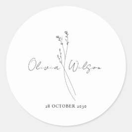 Weiße Elegante Minimalistische Botanik Runder Aufkleber