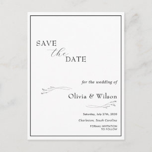 Weiße elegante minimalistische Hochzeit Save the D Postkarte