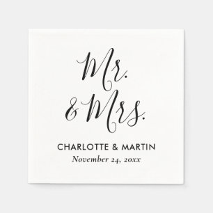 Weiße elegante moderne Schriftart Mr. & Mrs. Hochz Serviette