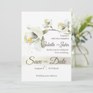 Weiße elegante Orchideen-Save-The-Date-Hochzeitska Einladung