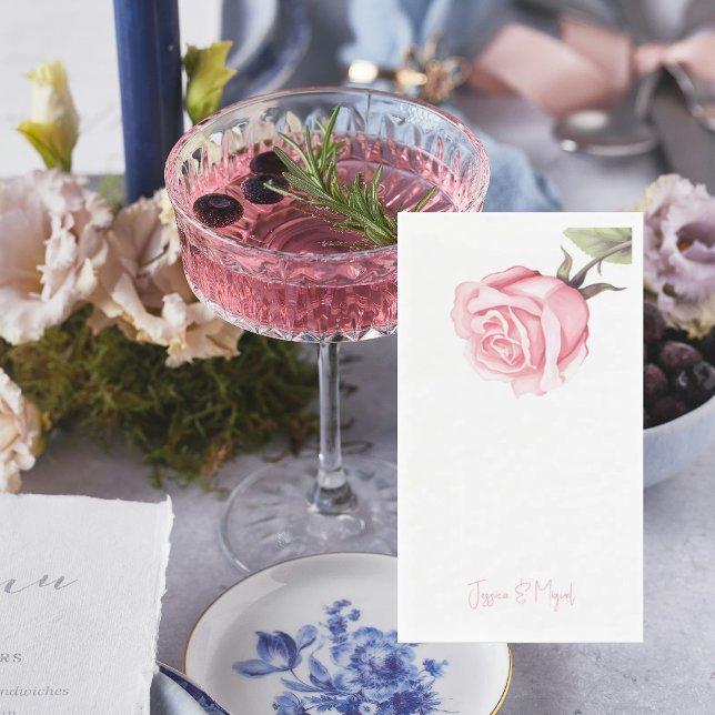 Weiße elegante rosa Rose Personalisierte Namen Serviette (Von Creator hochgeladen)