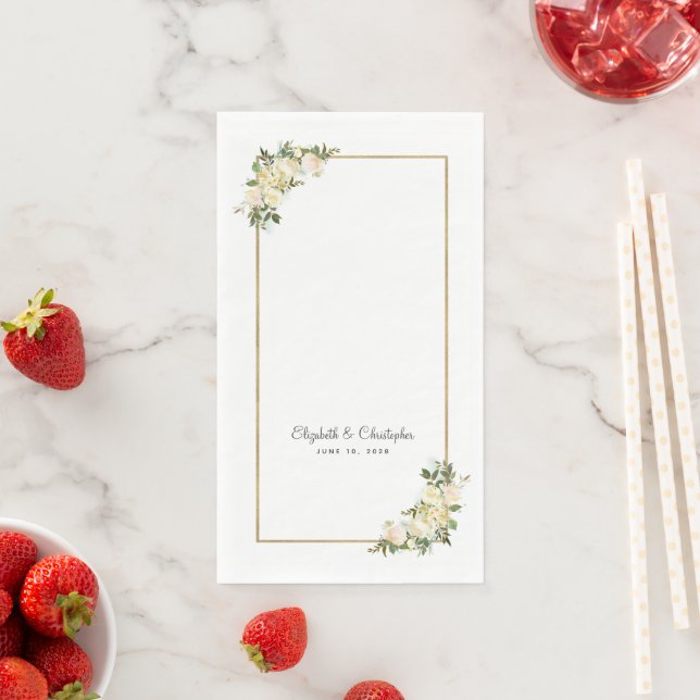 Weiße, elegante Rose Metallic Gold Wedding Serviette (Beispiel)
