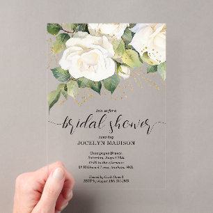 Weiße elegante Rosen Brautparty Acryl Acryleinladungen