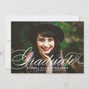 Weiße elegante Schrift Foto-Abschluss Einladung