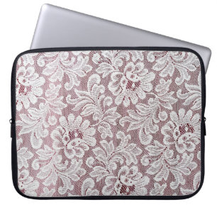 Weiße, elegante Spitzentextur mit nahtloser Bea Laptopschutzhülle