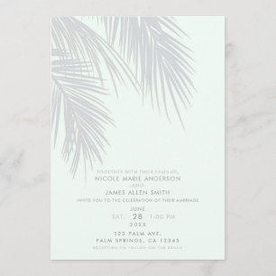 Weiße elegante tropische Palmbaumblätter Hochzeit Einladung