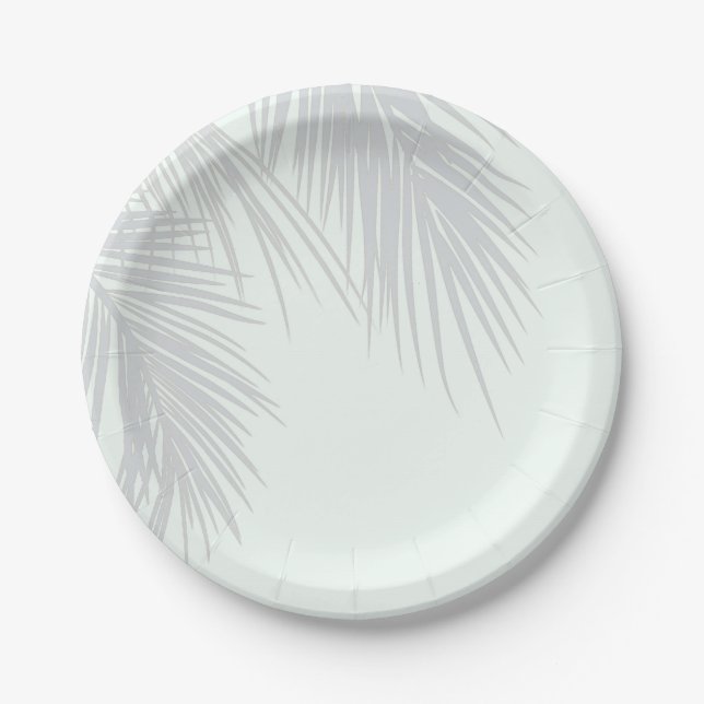 Weiße elegante tropische Palmen Blätter Hochzeit Pappteller (Vorderseite)