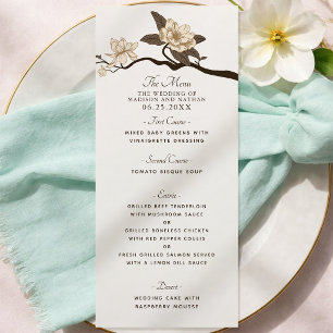 Weiße elegante Vintage-Magnolie Hochzeit Menükarte