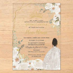 Weiße Elfenbein Blumen Braune Prinzessin Gold Quin Acryleinladungen