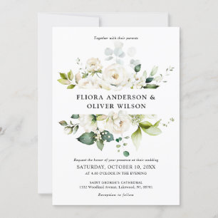 Weiße Elfenbein-Rose Botanische Hochzeit mit Blume Einladung