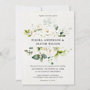 Weiße Elfenbein-Rose Botanische Hochzeit mit Blume Einladung