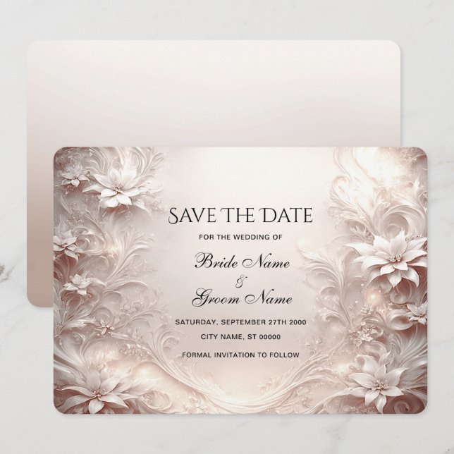 Weiße Elfenbeinblütenkarte Save the Date (Vorne/Hinten)