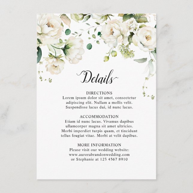 Weiße Elfenbeincreme-Rose Botanische Hochzeit flor Begleitkarte (Vorderseite)
