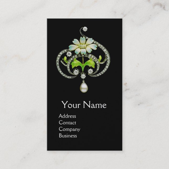 WEISSE ENAMEL BLUME, PEARLS UND DIAMONEN JEWEL VISITENKARTE (Vorderseite)