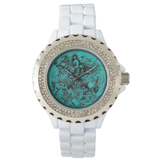Weiße Enamelmädchen beim Pferderücken beobachten Armbanduhr (Vorderseite)