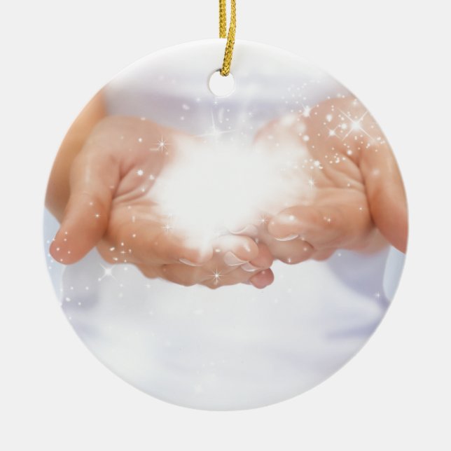 Weiße Energie Heilung Hände Reiki Heiler Schaman Keramik Ornament (Vorne)