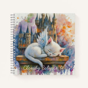 Weiße Engelkatze Wasserfarbe Spiralblock Notizbuch