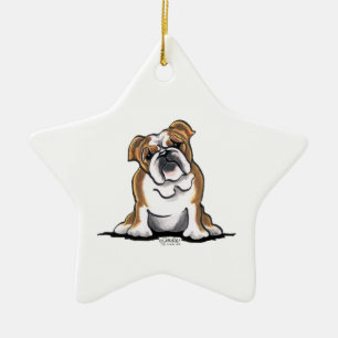 Weiße englische Bulldogge Browns n sitzen hübsches Keramikornament
