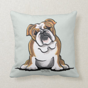 Weiße englische Bulldogge Browns n sitzen hübsches Kissen