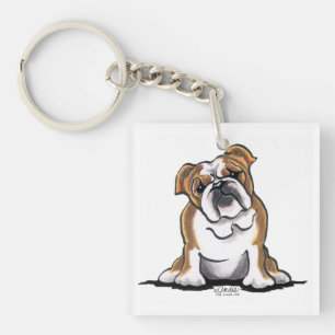 Weiße englische Bulldogge Browns n sitzen hübsches Schlüsselanhänger