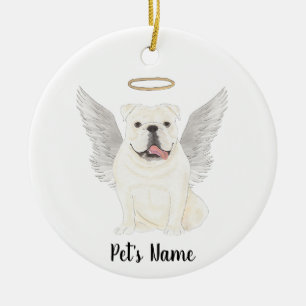 Weiße English Bulldog Sympathie Gedenken  Keramik Ornament