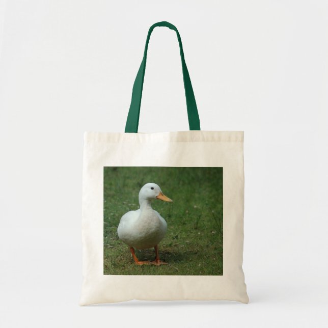 Weiße Ente auf weißer/grüner Tasche (Vorne)