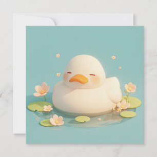 Weiße Ente im 3D-Ton-Blumen-Teich Postkarte