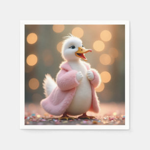 Weiße Ente in rosa Pelzmatte Serviette