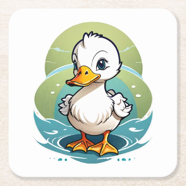 weiße Ente Rechteckiger Pappuntersetzer (Vorderseite)