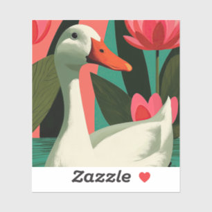 Weiße Ente rosa Lotos Teich Illustration Aufkleber