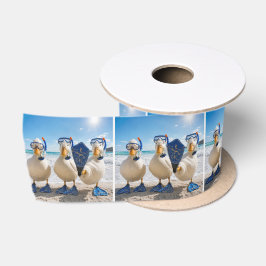 Weiße Enten mit Schnorchelausrüstung Satinband