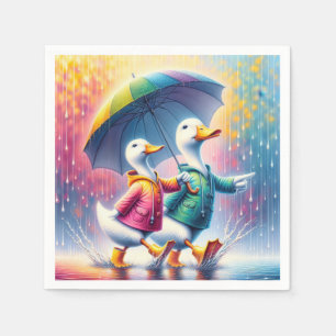 Weiße Enten wandern im Regen Serviette