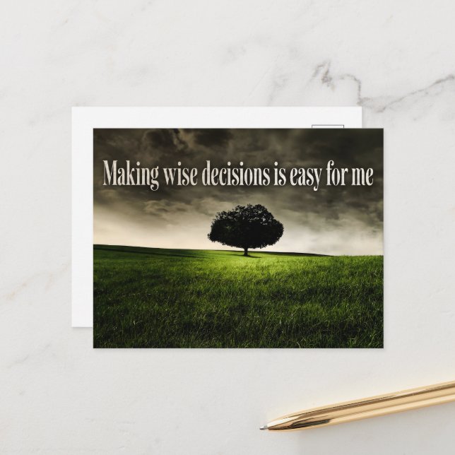 "Weiße Entscheidungen treffen" Motivation Affirmat Postkarte (Vorderseite/Rückseite Beispiel)