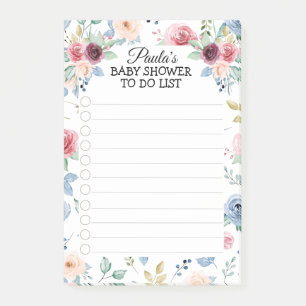 Weiße Errötung Blaue Rosen Baby Shower To-Do-Liste Post-it Klebezettel