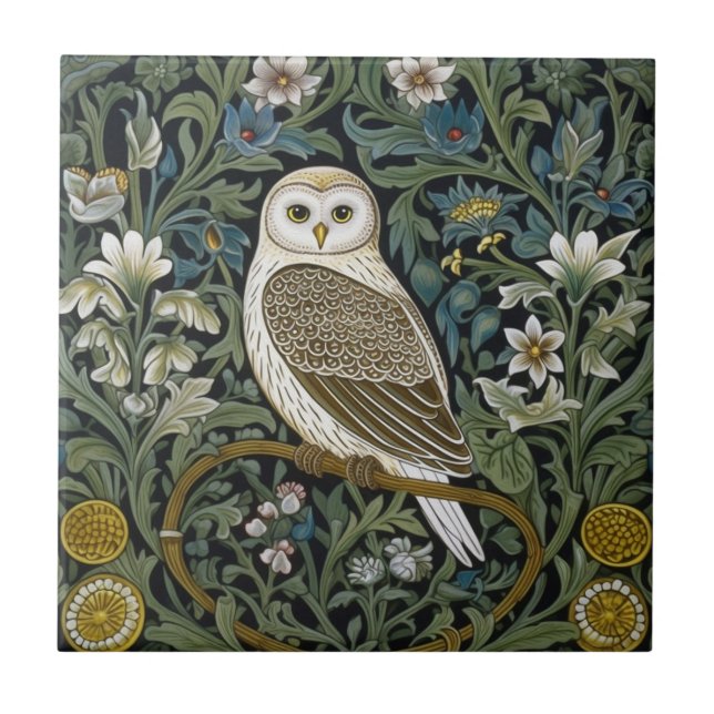Weiße Eule im Jugendstil Fliese (Vorderseite)