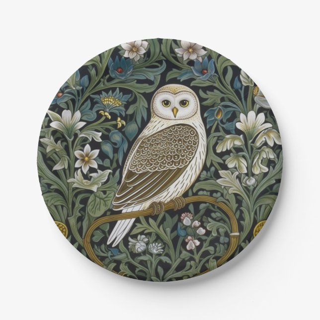 Weiße Eule im Jugendstil Pappteller (Vorderseite)