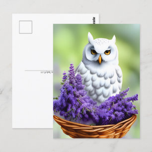 Weiße Eule in Lavendel, Postüberquerung Postkarte