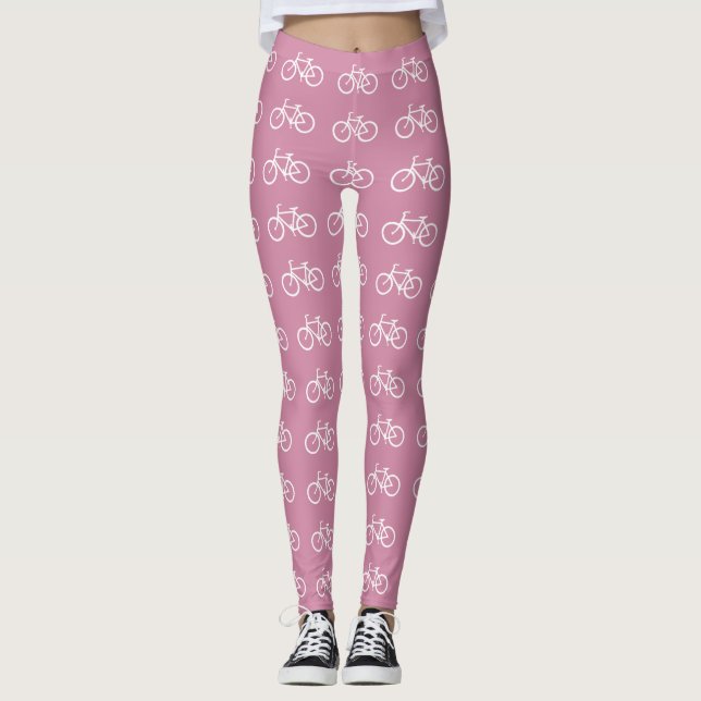 Weiße Fahrräder auf Rosa Leggings (Vorderseite)