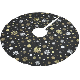 Weiße falsche Gold-Schneeflocken-Polka-Punkte auf Polyester Weihnachtsbaumdecke