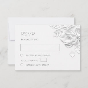 Weiße falsche Papier geschnittene Rosen Hochzeit RSVP Karte