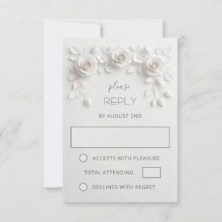 Weiße falsche Papierrosen Hochzeit RSVP Karte