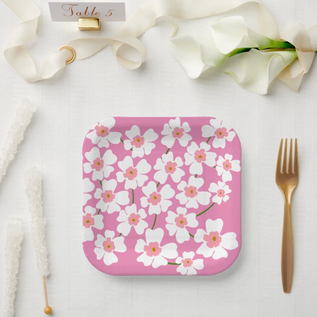 Weiße Fantasy-Blume Lover Pattern Pink Hochzeit Pappteller (Hochzeit)