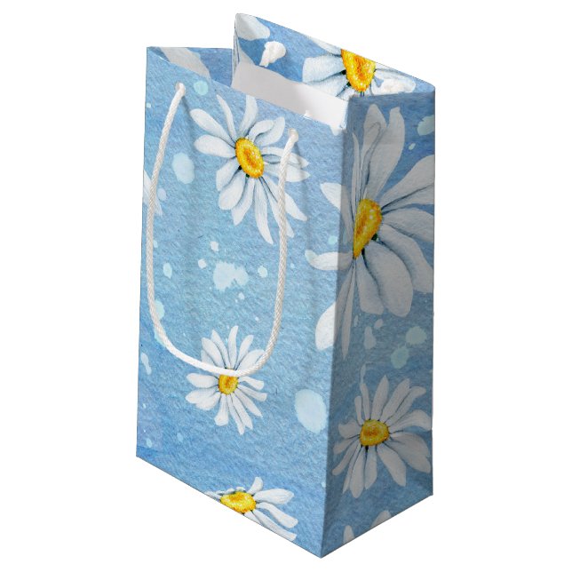 Weiße Farbe auf blau Kleine Geschenktüte (Rückseite Schrägansicht)