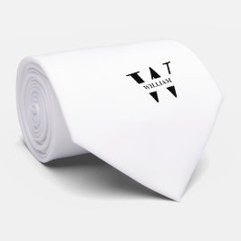 Weiße Farbe: elegantes Monogramm + Name Krawatte