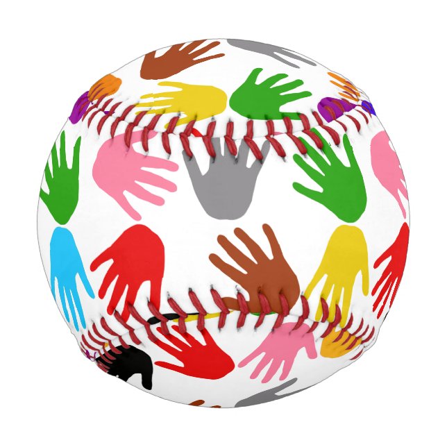 Weiße farbenfrohe Handabdruck-Musterdesign  Baseball (Vorderseite)